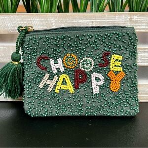 AMERICA & BEYOND Choose Happy Handmade Boho Beaded Pouch